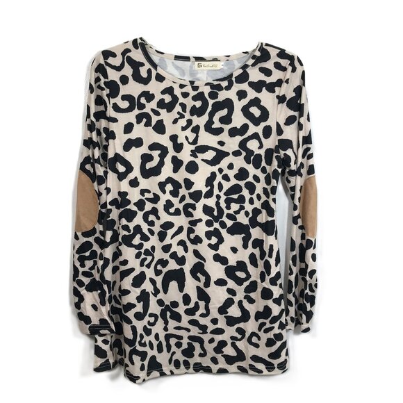 Animal Print Button Back Elbow Patch Top S - Picture 2 of 9